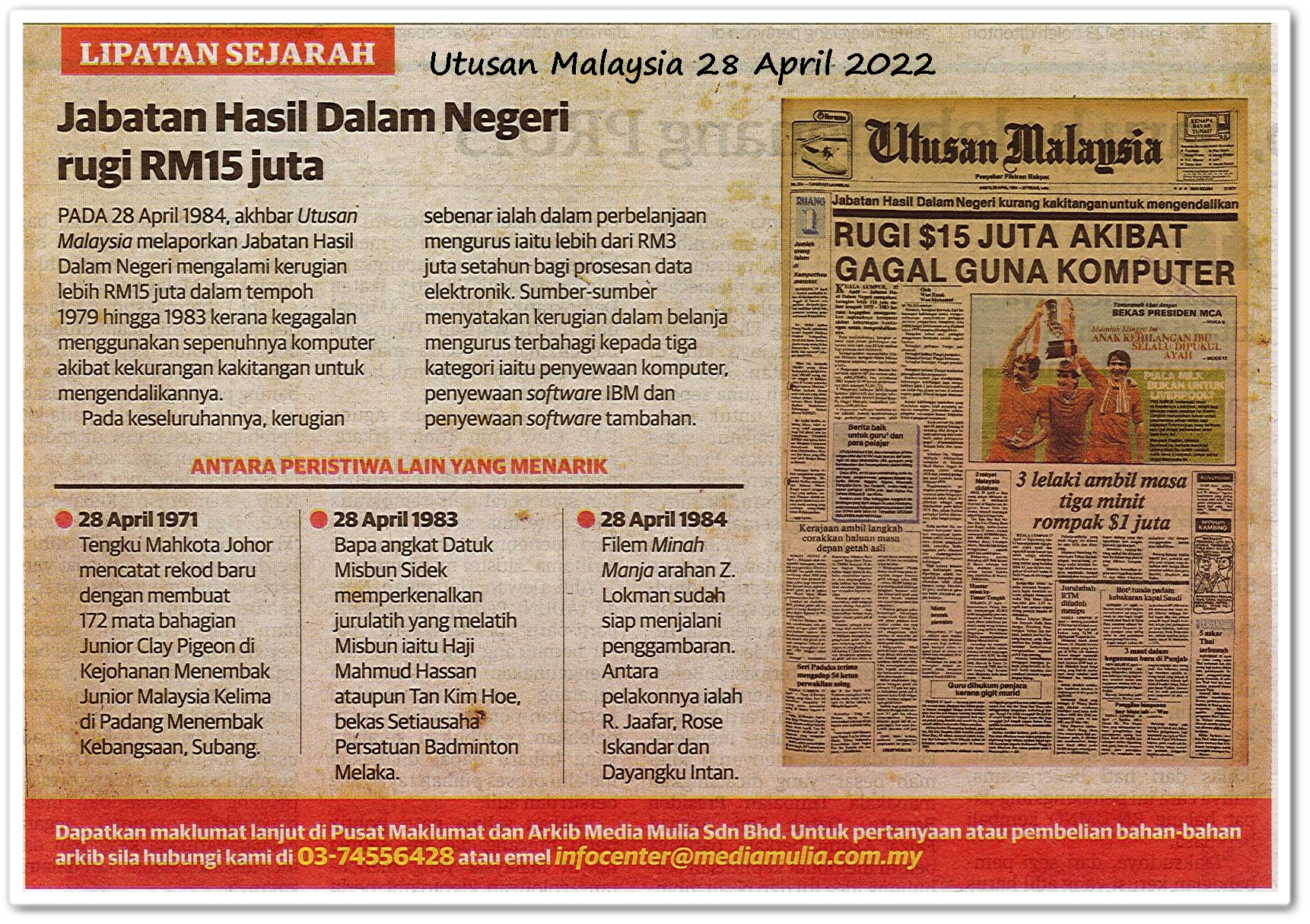 Lipatan sejarah 28 April - Keratan akhbar Utusan Malaysia 28 April 2022