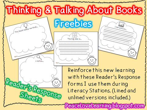 Thinking & Talking About Books - Freebie from Peace, Love & Learning
