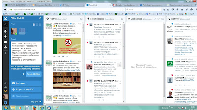 Preparando un tuit desde la pluma de TweetDeck eligiendo la cuenta o cuentas para su publicación y la hora de la misma