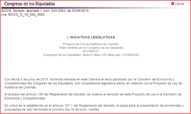 Entrada Senado Proyecto Ley Auditoría de Cuentas