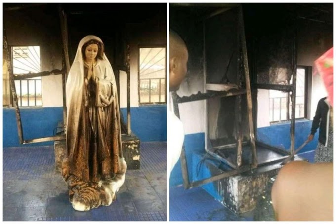 Nigerian lady sets Virgin Mary’s statue ablaze in Enugu