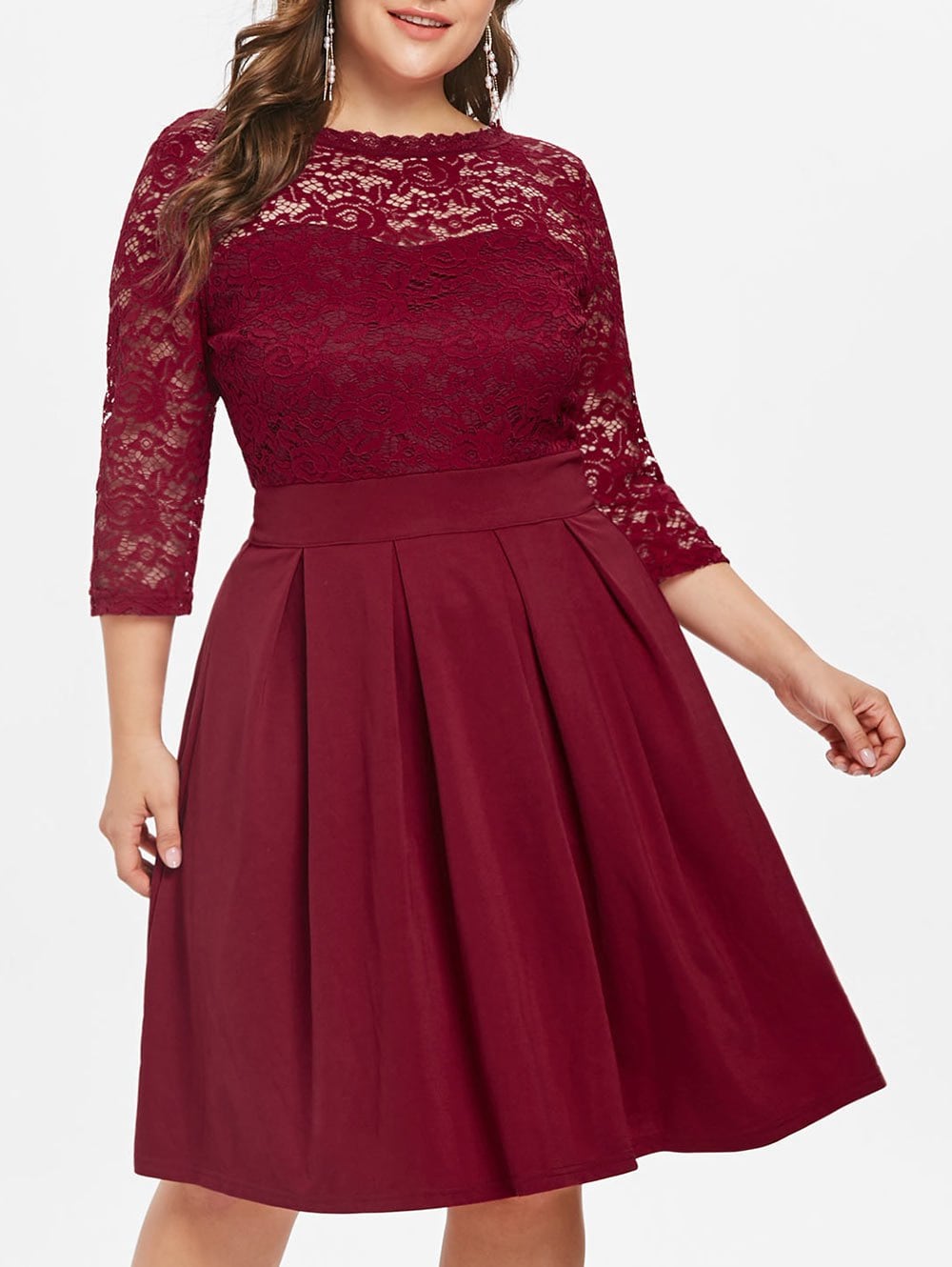 Lace Panel Plus Size Fit and Flare Dress