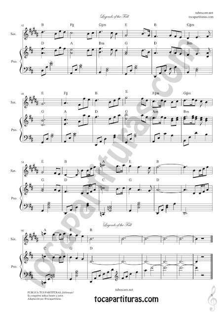 3 Leyendas de Pasión Partitura de Saxofón Alto Legends of the Fall Sheet Music for Alto Saxophone and Baritone Sax