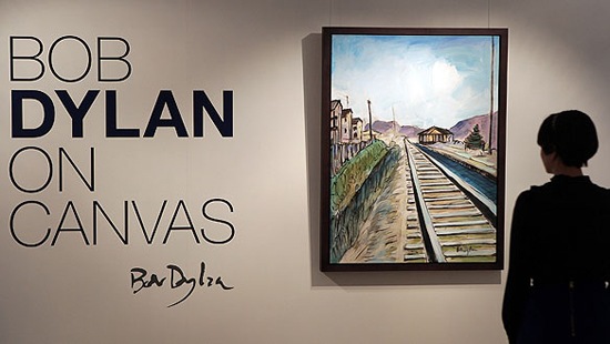 LONDON - FEBRUARY 10:  A painting by Bob Dylan entitled 'Train Tracks .2' is shown for the first time at Halcyon Gallery on February 10, 2010 in London, England. The Bob Dylan on Canvas Exhibition debuts  the music legend's first-ever paintings on canvas. Open to the public from Saturday 13th February until 10th April 2010 at Halcyon Gallery at 24 Bruton Street, Mayfair - London.  (Photo by Peter Macdiarmid/Getty Images for Halcyon Gallery)