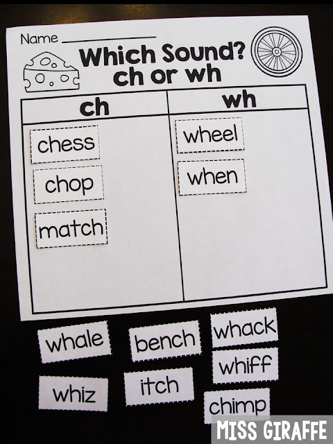 Digraph sort between CH and WH words and sooo many other digraphs activities