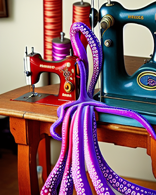 AI Generated Sewing Machine with Octopus