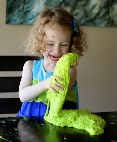 {New Recipe} All-Natural Edible Slime!  No cook recipe that's ready in less than 5 minutes.  Feels and acts just like traditional slimes without any chemicals!  From Fun at Home with Kids