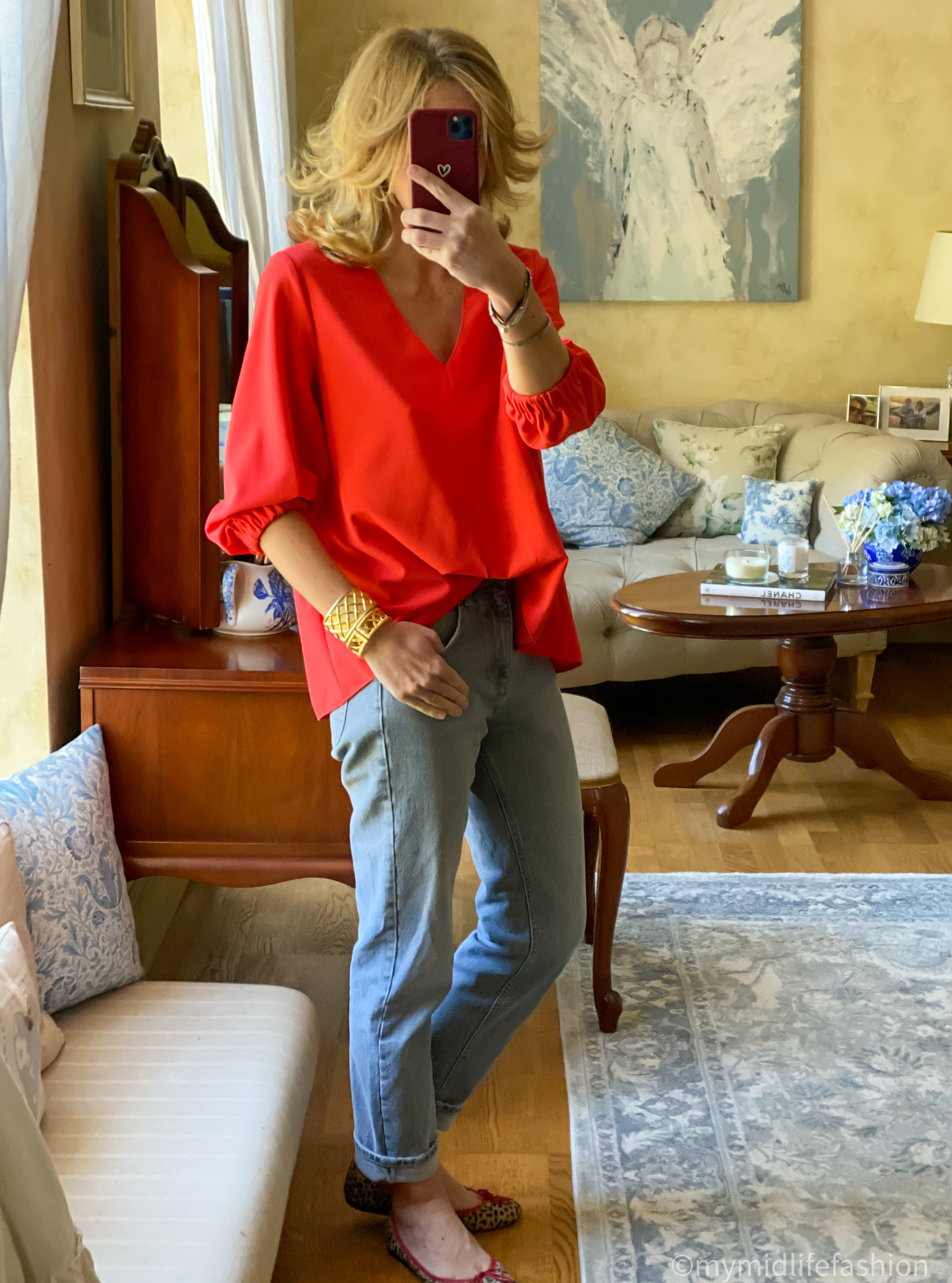 my midlife fashion, tibi blouse, Zara straight leg jean, French sole India cheetah ballet pumps