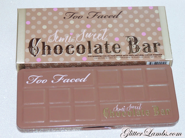 Too Faced "Semi-Sweet Chocolate Bar" Palette swatches review. Makeup eyeshadow-GlitterLambs.com Licorice, Coconut Creme, Nouget, Truffled, Hot Fudge, Cocoa Chili, Pink Sugar, Puddin', Blueberry Swirl, Peanut Butter, Frosting, Rum Raisin, Mousse, Caramel, Bon Bon, Butter Pecan