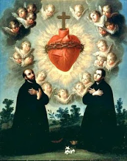 Saints, angels praying Jesus's Sacred heart and Cross on it download free Christian photos and PPT background images