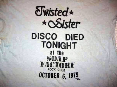 Twisted Sister t-shirt from October 6, 1979 show at The Soap Factory... "Disco died tonight"