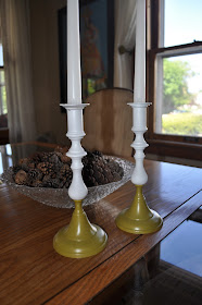 brass candlestick, spray paint, rustoleum, dining room decor, color block