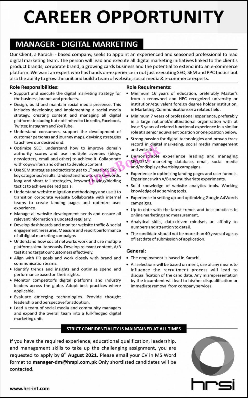 www.hrs-int.com Jobs 2021 - Human Resource Service Provider HRSPL Jobs 2021 in Pakistan