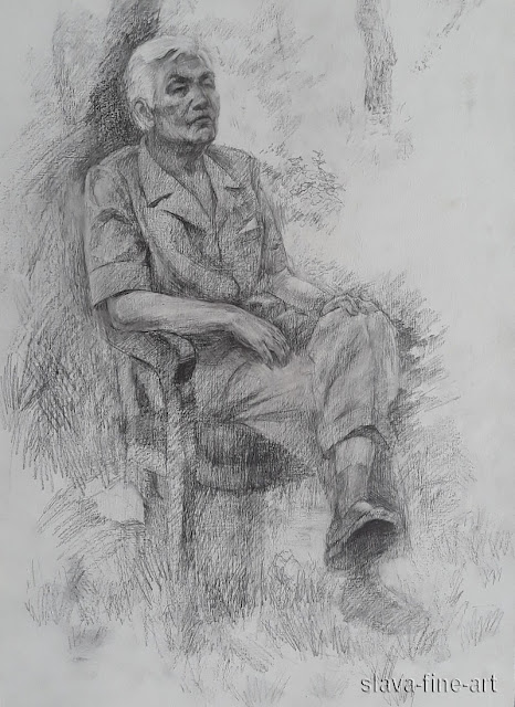 slava-fine-art 안영광 slava pencil on paper portrait of a man plein-air plein air study drawing