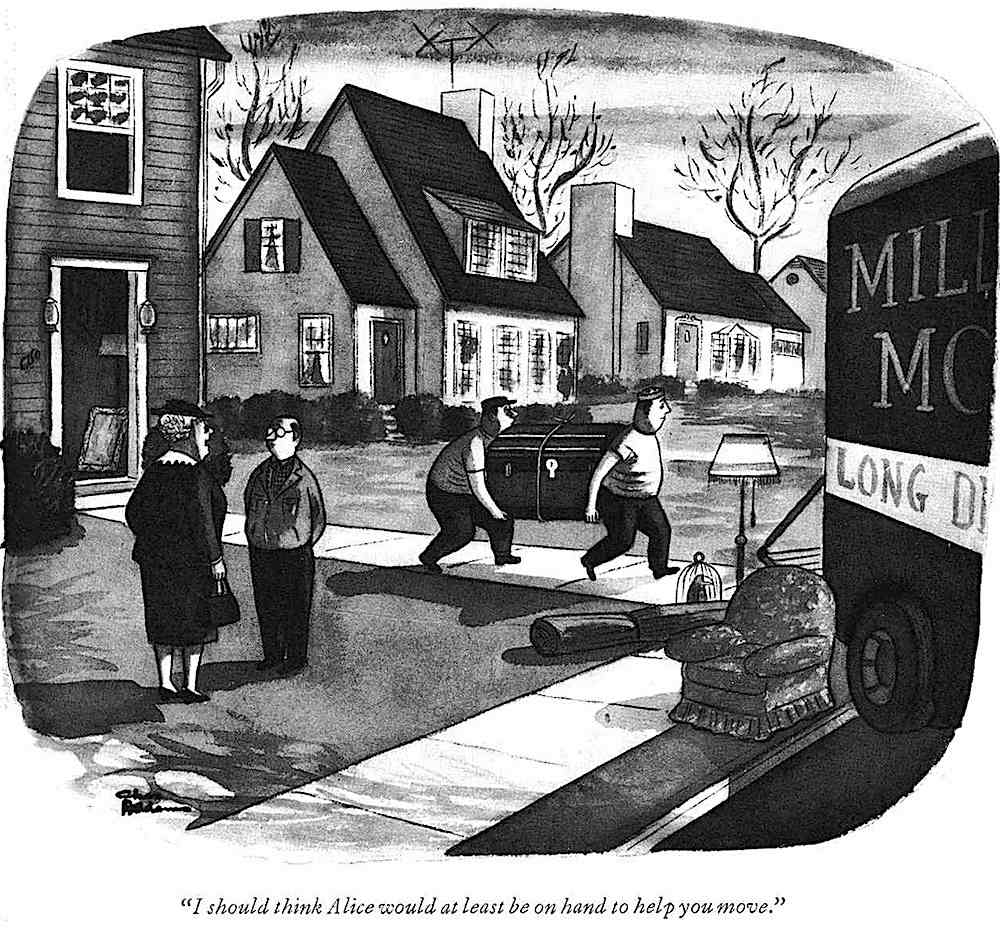 a Charles Addams cartoon about marriage murder moving day