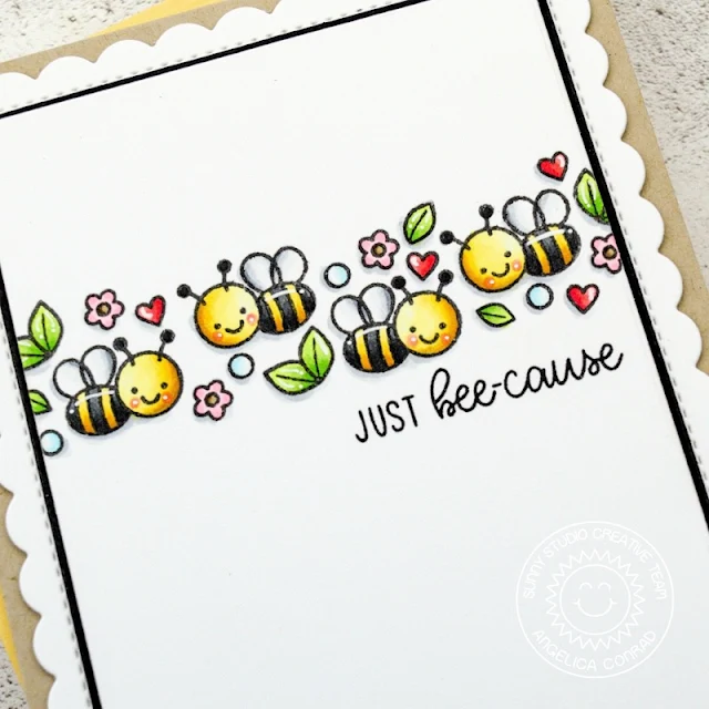 Sunny Studio Stamps: Just Bee-cause Fancy Frame Dies Frilly Frames Just Because Card by Angelica Conrad