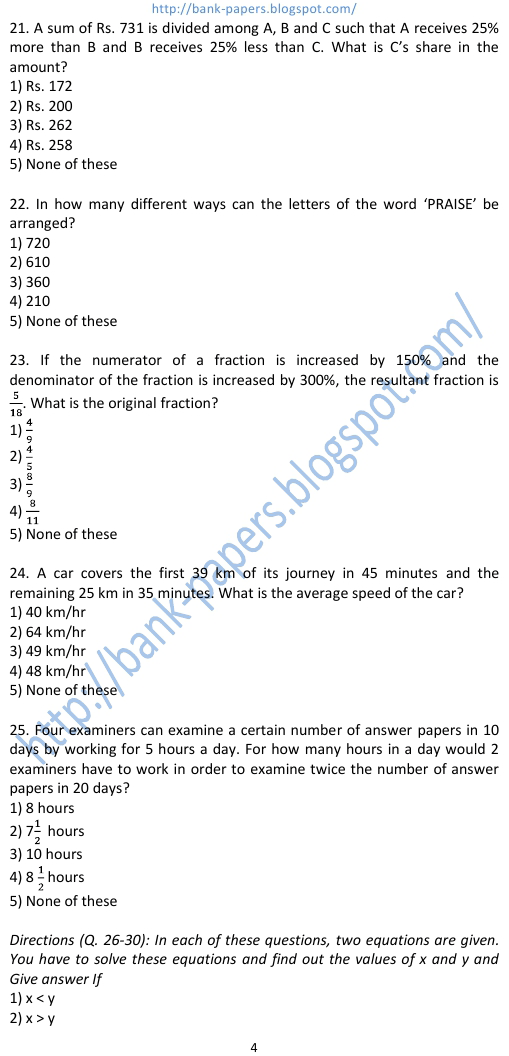 ibps exam question papers and answers