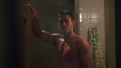 Brody coming out of the shower, wet and glistening and visible from the chest up
