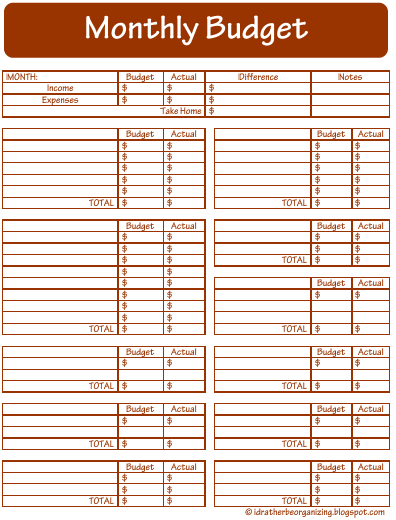 I'd Rather Be Organizing: 52 Weeks of Printables: Week 13 - Monthly Budget