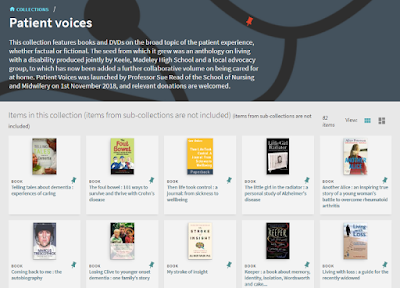 Screen-shot showing some the titles in the Patient Voices collection, on Library Search