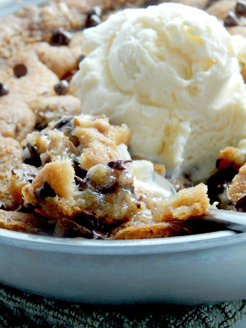 Chocolate Chip Pecan Skillet Cookie for Two...the PERFECT date night treat!  Or have the whole family grab a spoon and dig in! (sweetandsavoryfood.com)