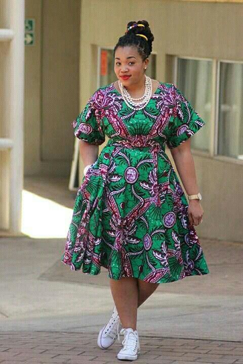 Ankara short flare gown with sneakers