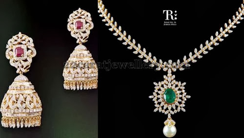 Tibarumal Diamond Jhumkas with Necklace