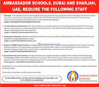 Ambassador School UAE For Following Vacancies