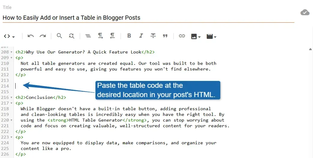 HTML Table Generator Table HTML Code in Blogger Dashboard