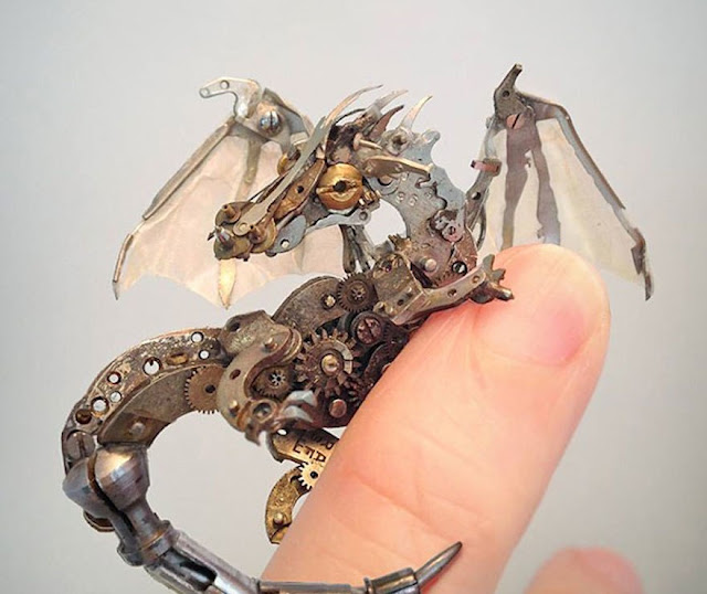 Intricate steampunk sculpture of recycled old parts watch