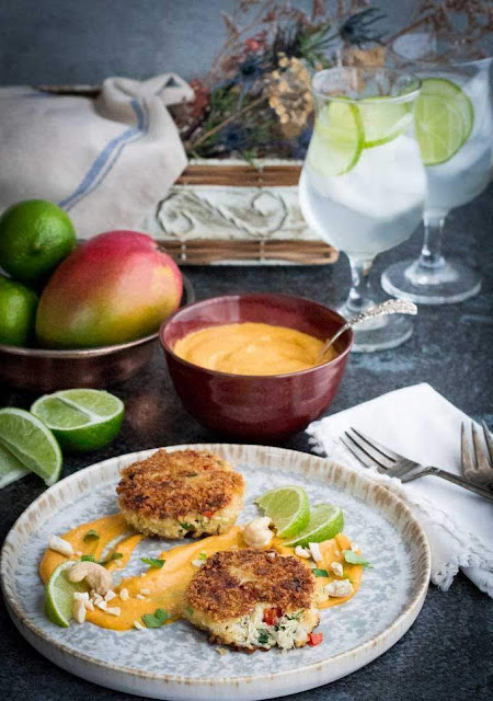 Crab Cakes with Mango-Lime Cashew Sauce | Savoring Today