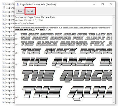 Buka salah satu file font nya, dan klik Instal untuk memasang font nya.