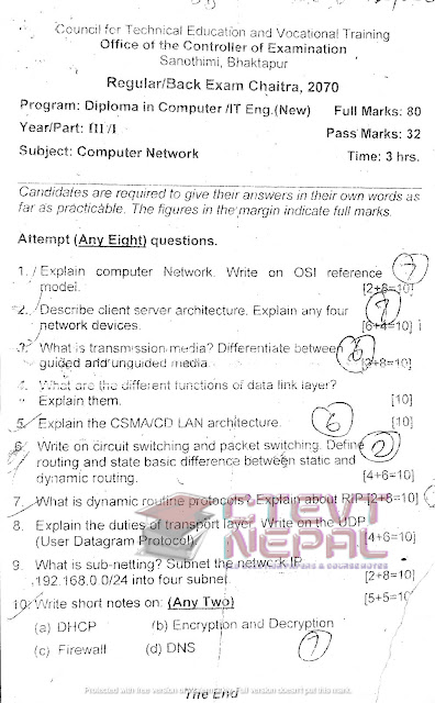 [CTEVT] 3rd Year 1st Semester Computer Networks | Questions Papers | Diploma in Computer Engineering/IT