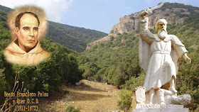 Estátua de Santo Elias e Beato Palau. Fundo Monte Carmelo