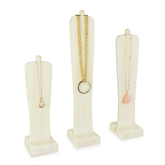 #WDJ5033WH 3Pcs Wooden Freestanding Necklace Easel Display Stand Holder with Multiple Size