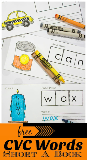 FREE Printable CVC Words Short A Book with pictures is a fun CVC Words Worksheets that becomes a book as students cut and paste in this fun CVC Words Activities for preschool, kindergarten, and first grade kids.
