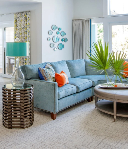Coastal Living Room Design Florida Interior Designer Blue Sofa Idea