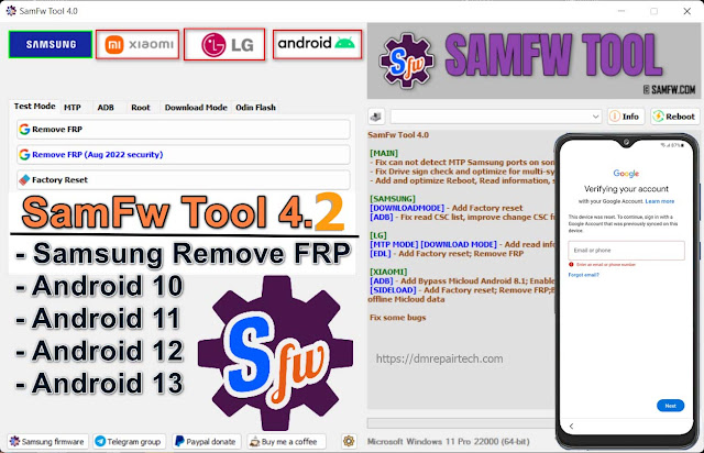 SamFw Tool 4.2 - Remove Samsung FRP one click DM FRP Tool - DM REPAIR TECH