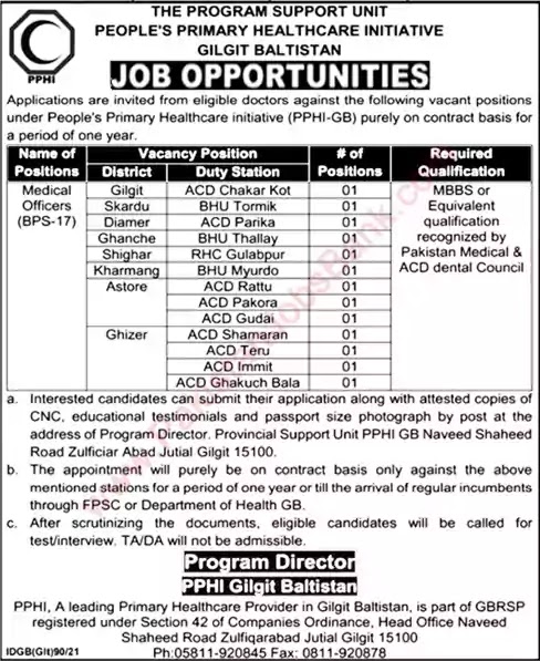 Latest Jobs in Pakistan PPHI Gilgit Baltistan Jobs 2021