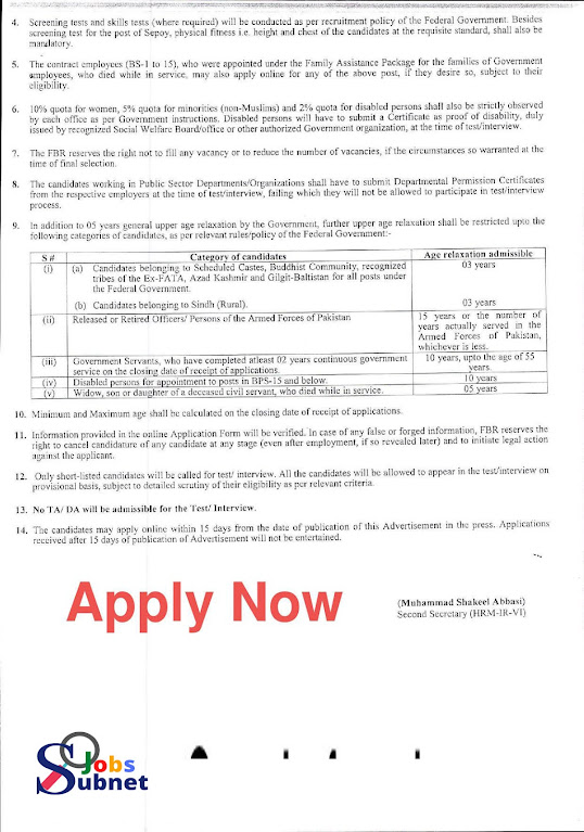 Federal Board of Revenue FBR Govt jobs 2022