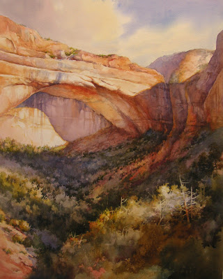 Watercolor painting of the Great Arch in Zion by Roland Lee