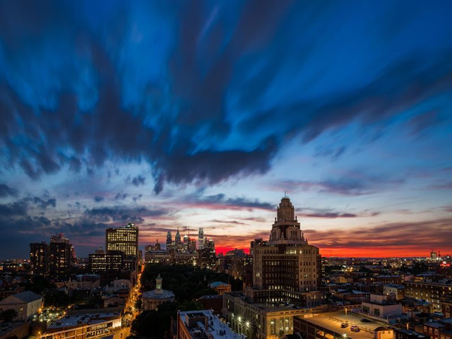 Photo of incredible sunset above Philadelphia as seen from the penthouse
