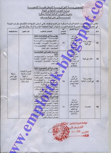 مديرية الموارد المائية لولاية بسكرة