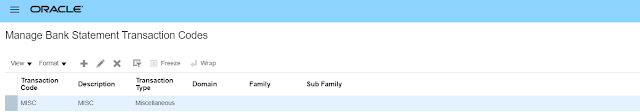 how to Create bank statement transaction codes in oracle