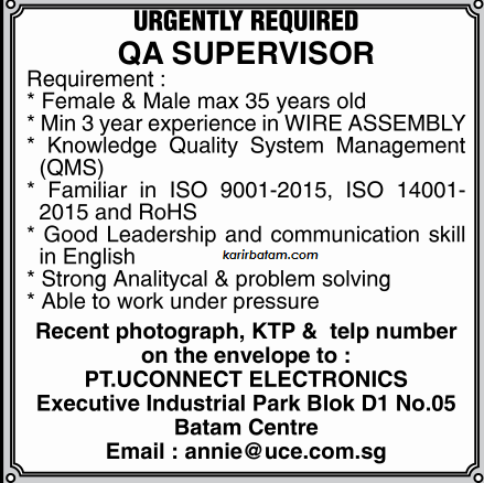 Lowongan Kerja PT. Uconnect Electronics