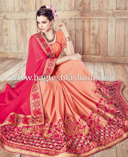 Amazing Fuchsia And Peach Chiffon And Satin Saree