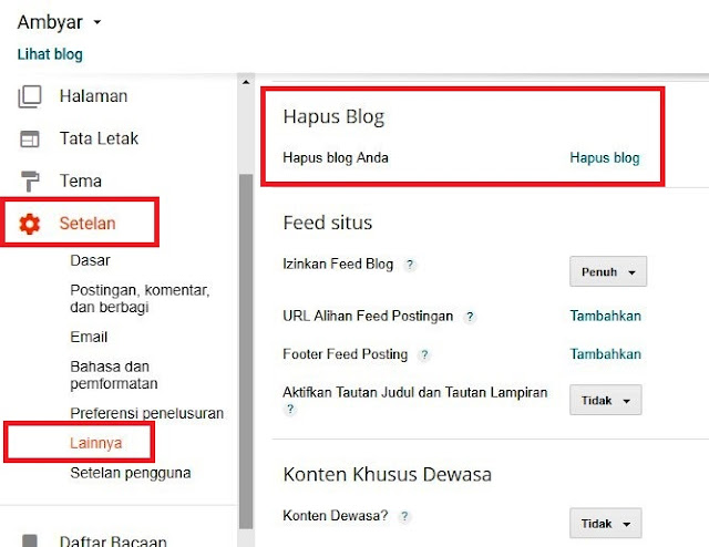 Cara Menghapus Blog Di Blogger