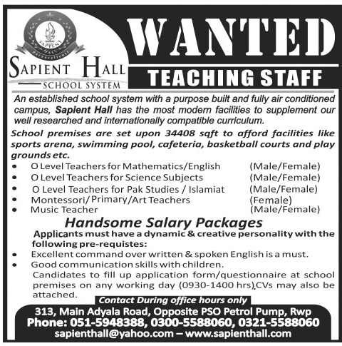 Teaching Staff for Sapient Hall School System