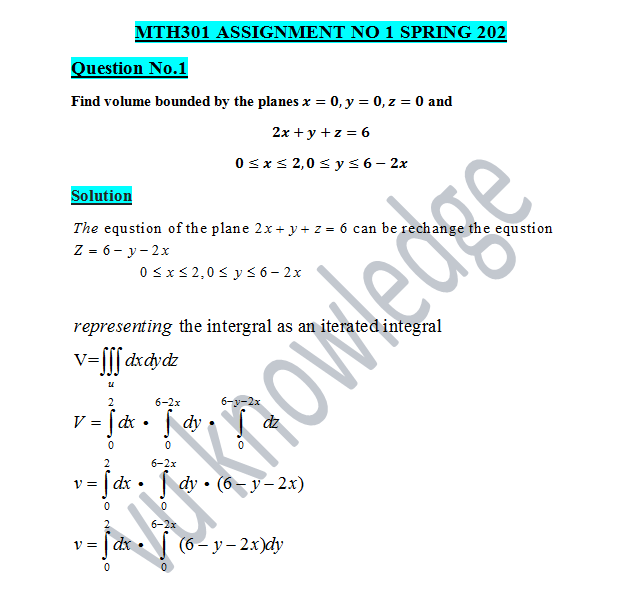 mth301 assignment 1 solution 2022 pdf