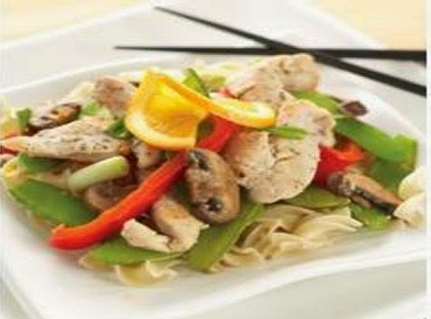 Chicken stir Orange on Nest Egg Noodles